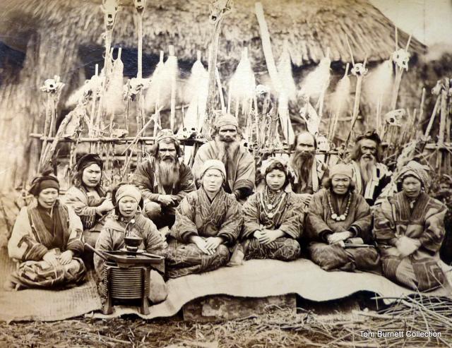 Tamoto c.1880 "Ainu Group Outside Hut"